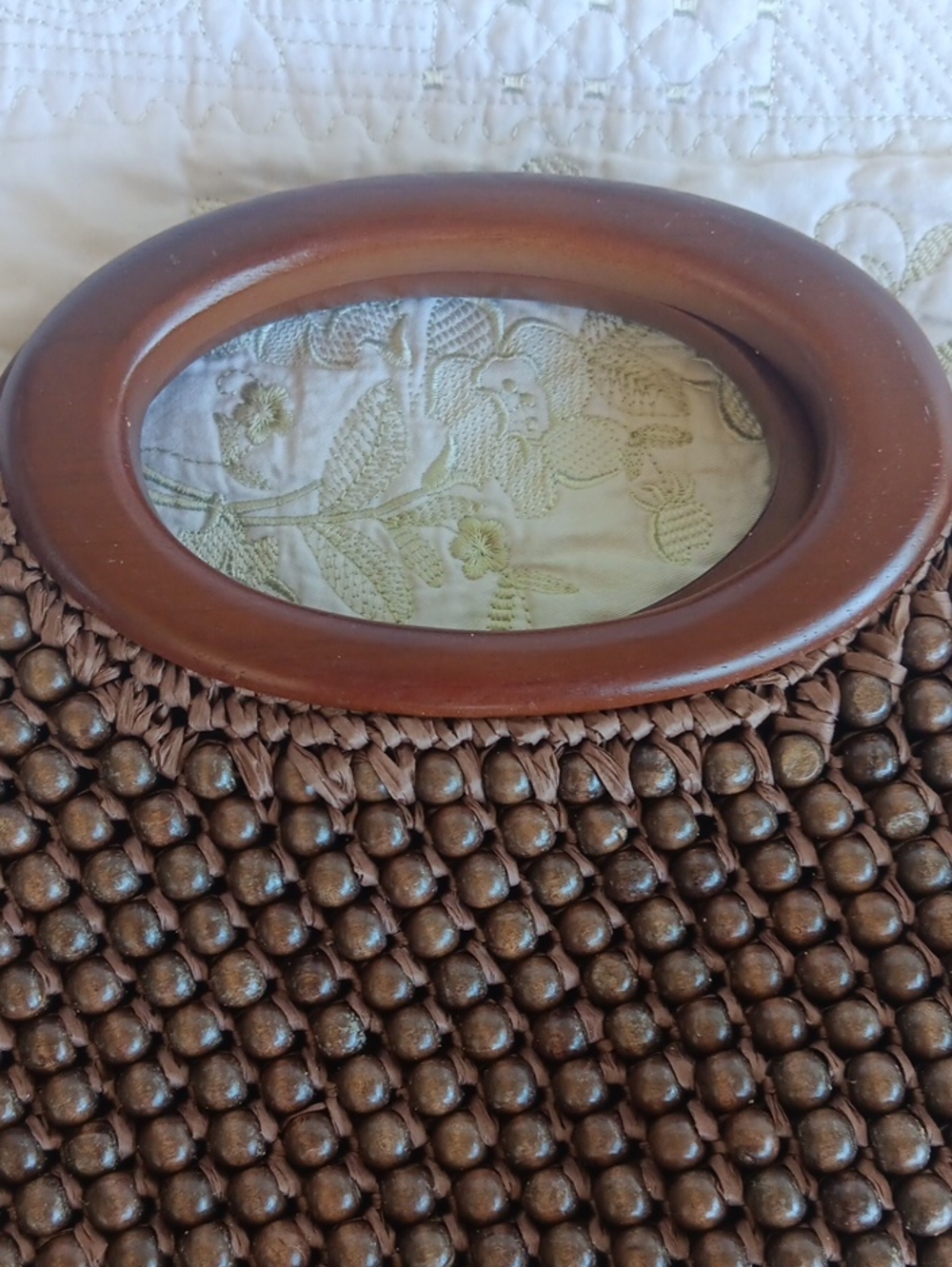 Ann Taylor Loft Wooden Bead Bag. 13"W X 9 1/2"H - Picture 3 of 4